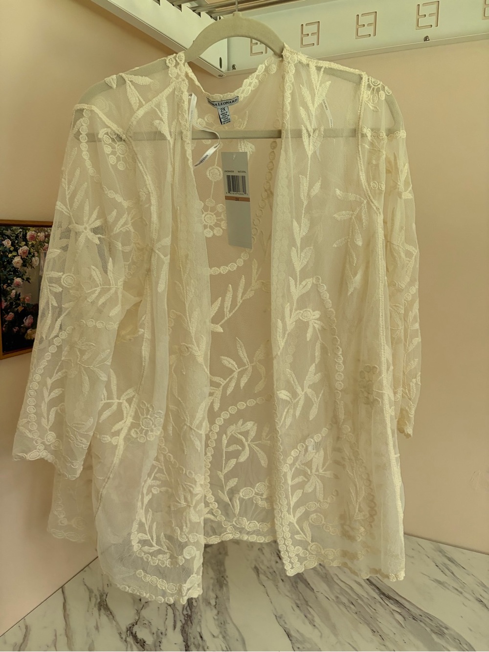 NWT Sheer Lace Embroidered Floral Duster - Cream